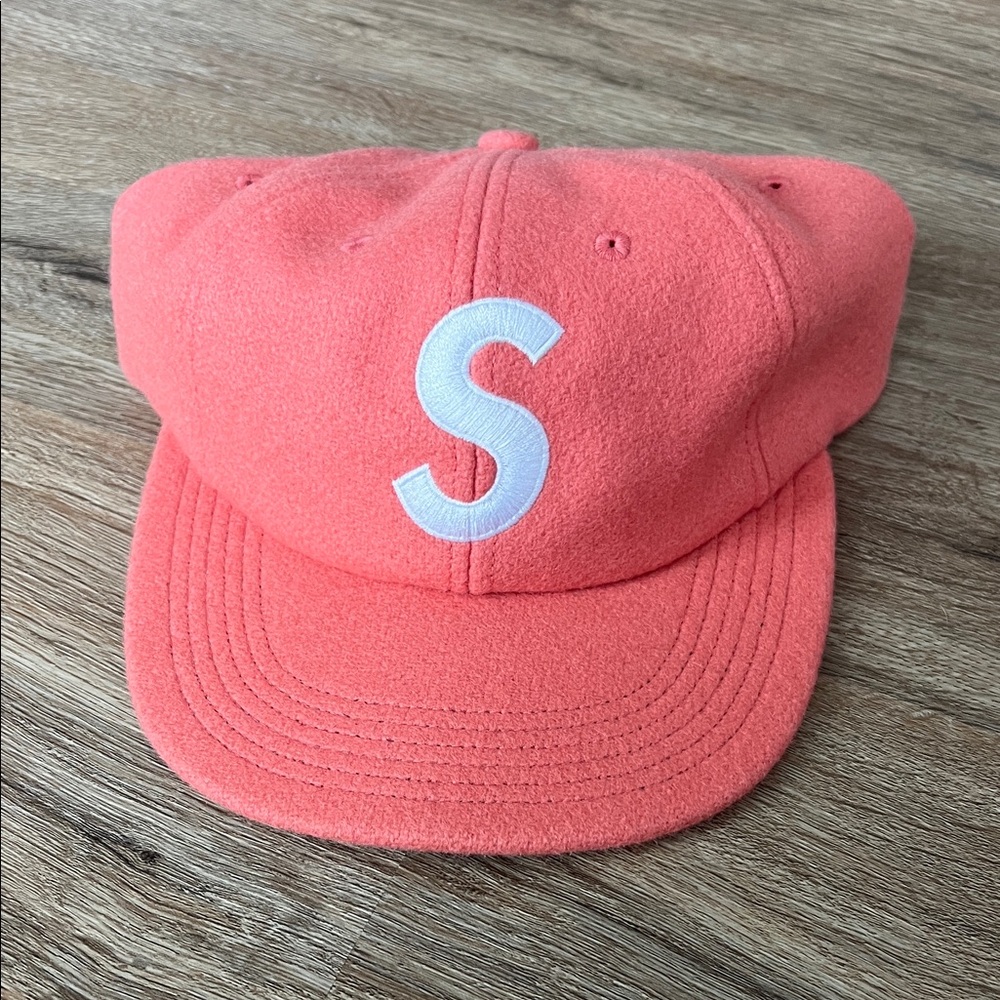 Supreme Wool 6 Panel Coral Cap with White Embroidery
